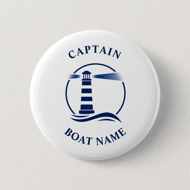 Nautical Classic Light Captain Boat Name Navy Blue 6 Cm Round Badge (Front)