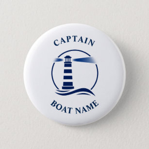 Nautical Classic Light Captain Boat Name Navy Blue 6 Cm Round Badge
