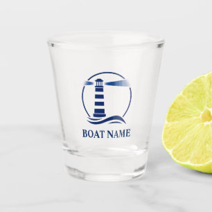 Nautical Classic Lighthouse with Your Boat Name Shot Glass