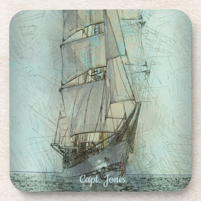 Nautical Classic Ship (Blue) Coaster (Front)