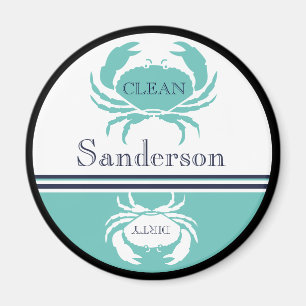 Nautical Clean Dirty Dishwasher Teal Blue coastal Magnet