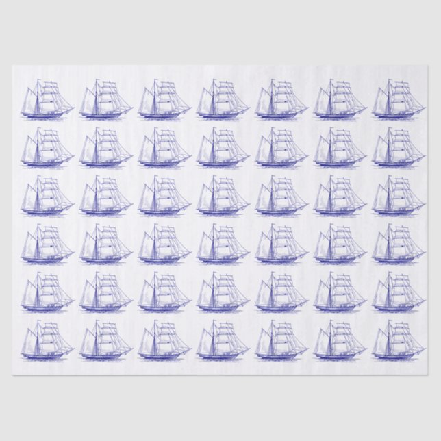 Nautical Clipper Ship Sailboat - DIY Colours Blue Tissue Paper (Front)