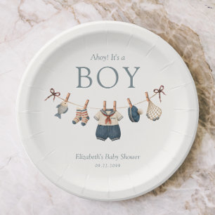 Nautical Clothesline Boy's Baby Shower Paper Plate