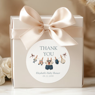 Nautical Clothesline Boy's Baby Shower Thank You Classic Round Sticker