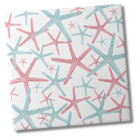 Nautical Coastal Beach Pattern Tile<br><div class="desc">A cute and trendy pink and teal coastal beach pattern with starfish. You can even add a different background colour to change up the look. Whether you want to use this tile as a little coaster or trivet for a drink or plate... or you want to go big with a...</div>