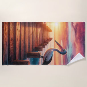 Nautical/coastal/beach pelican sunset beach towel