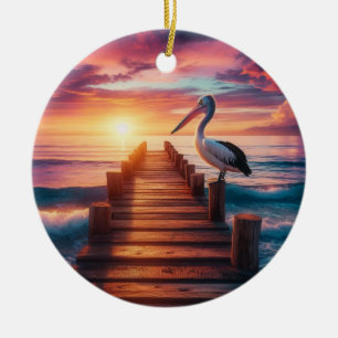 Nautical/coastal/beach pelican sunset ceramic tree decoration