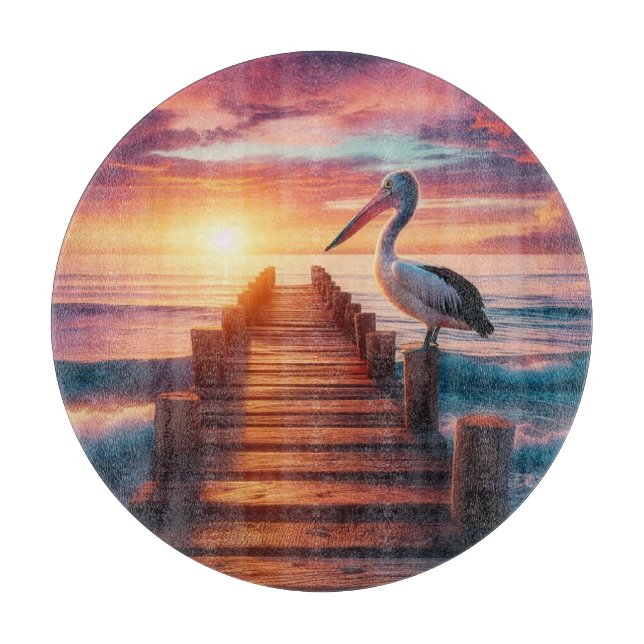 Nautical/coastal/beach pelican sunset  cutting board (Front)