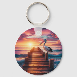 Nautical/coastal/beach pelican sunset key ring