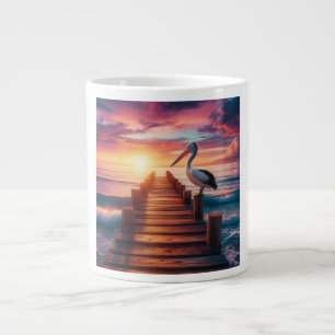 Nautical/coastal/beach pelican sunset large coffee mug