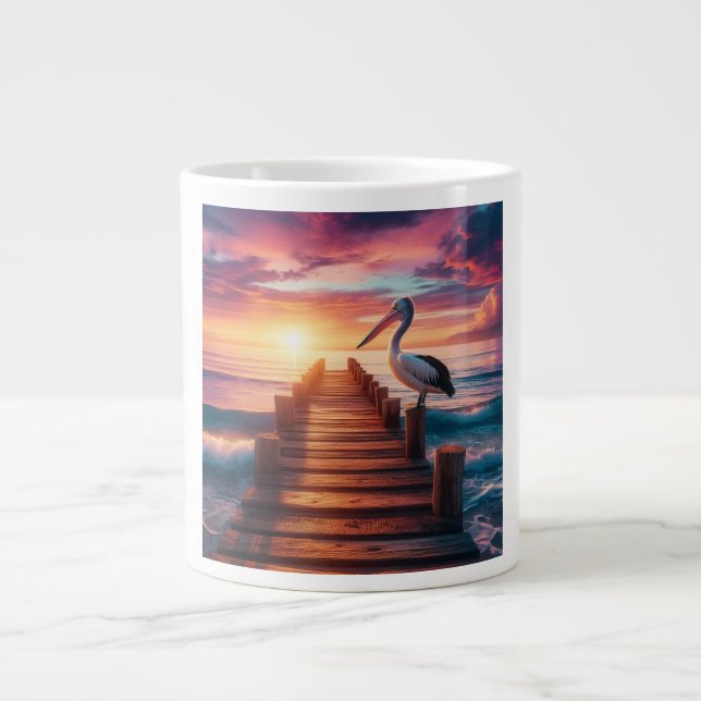 Nautical/coastal/beach pelican sunset  large coffee mug (Front)