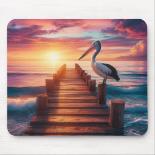 Nautical/coastal/beach pelican sunset mouse mat