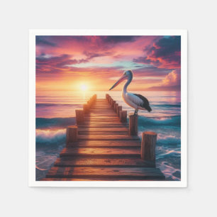 Nautical/coastal/beach pelican sunset  napkin