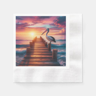 Nautical/coastal/beach pelican sunset napkin