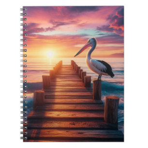 Nautical/coastal/beach pelican sunset notebook