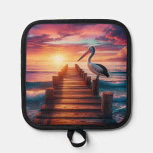 Nautical/coastal/beach pelican sunset  pot holder