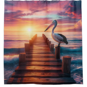 Nautical/coastal/beach pelican sunset shower curtain