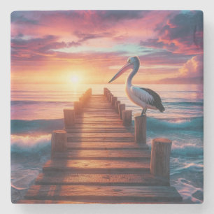 Nautical/coastal/beach pelican sunset stone coaster