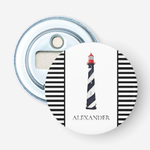Nautical Coastal Black and White Lighthouse Bottle Opener