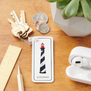 Nautical Coastal Black and White Lighthouse Key Ring