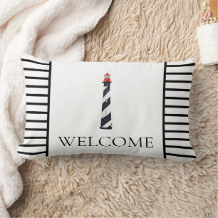 Nautical Coastal Black and White Lighthouse Lumbar Cushion