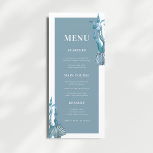 Nautical Coastal Blue Shell Beach Theme Wedding Menu