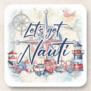 Nautical Coastal Boat Theme "Let's Get Nauti" Coaster
