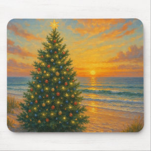 Nautical/Coastal Christmas tree beach Mouse Mat