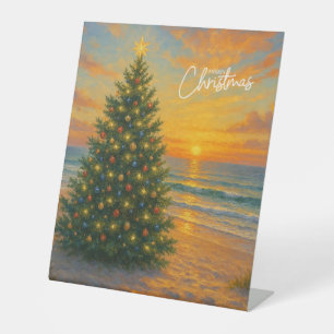 Nautical/Coastal Christmas tree beach Pedestal Sign