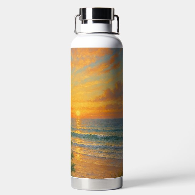 Nautical/Coastal Christmas tree beach Water Bottle (Back)