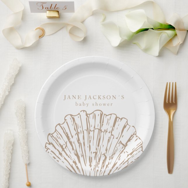 Nautical Coastal Elegeant Clamshell Baby Shower Paper Plate (Wedding)