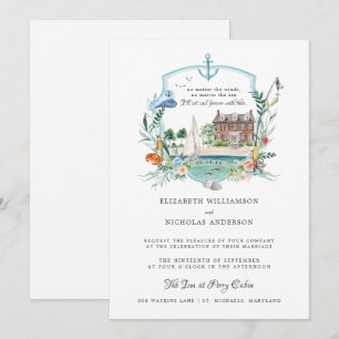 Nautical Coastal Fishing Seaside   Wedding Crest Invitation