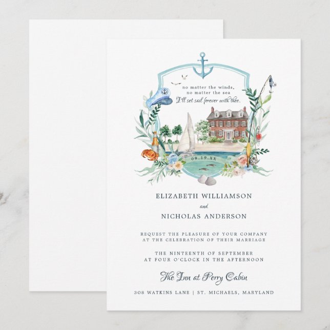 Nautical Coastal Fishing Seaside | Wedding Crest Invitation (Front/Back)