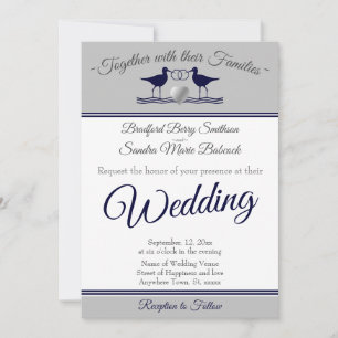 Nautical Coastal Grey White  Navy Blue Sandpiper   Invitation