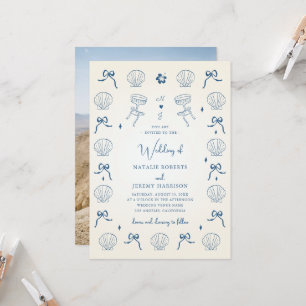 Nautical Coastal Hand Drawn Seashell Shell Wedding Invitation