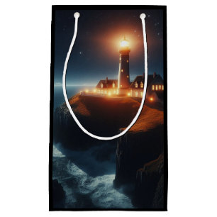 Nautical/coastal lighthouse at night  small gift bag