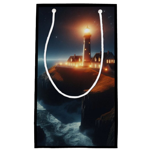 Nautical/coastal lighthouse at night  small gift bag (Front)