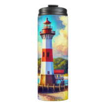 Nautical Coastal Lighthouse Thermal Tumbler