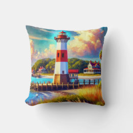 Nautical Coastal Living Lighthouse Throw Pillow