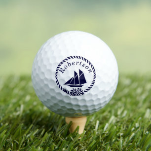 Nautical coastal name Sailboat Navy Blue Golf Balls