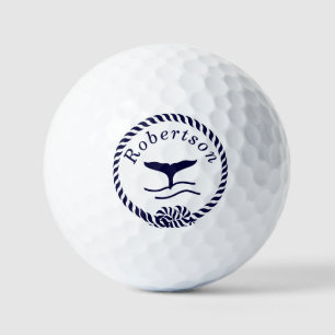 Nautical coastal name Sailboat Whale Navy Blue Golf Balls