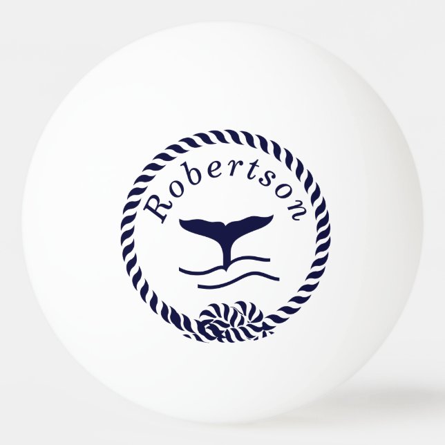Nautical coastal name  Sailboat Whale  Navy Blue Ping Pong Ball (Front)