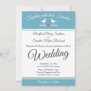 Nautical Coastal  Navy Blue Sandpiper Wedding   Invitation