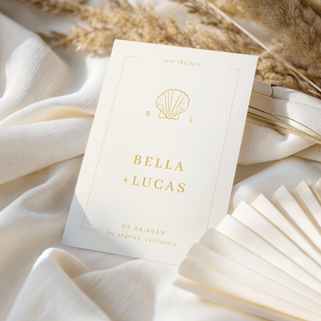 Nautical Coastal Shell Monogram QR Code Wedding Save The Date (Creator Uploaded)