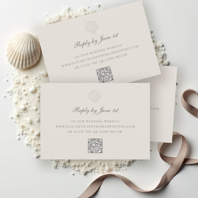 Nautical Coastal Shell QR Ecru Wedding Response (nautical wedding rsvp reply coastal modern classic formal traditional shell ecru elegant)