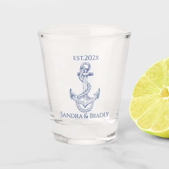 Nautical coastal wedding favour couples  shot glass (Front)