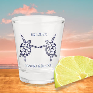 Nautical coastal wedding favour Sea turtles Shot Glass