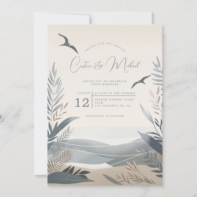 Nautical coastal wedding invitation (Front)