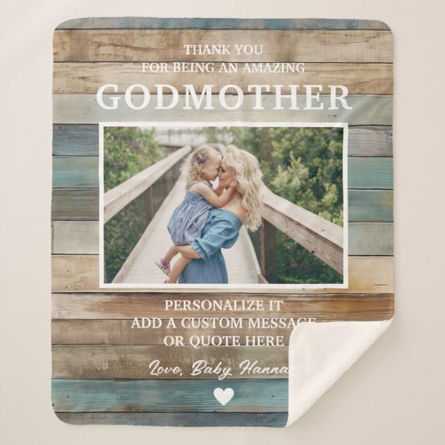 Nautical Coastal Wood Godmother Thank You Custom Sherpa Blanket (Front)