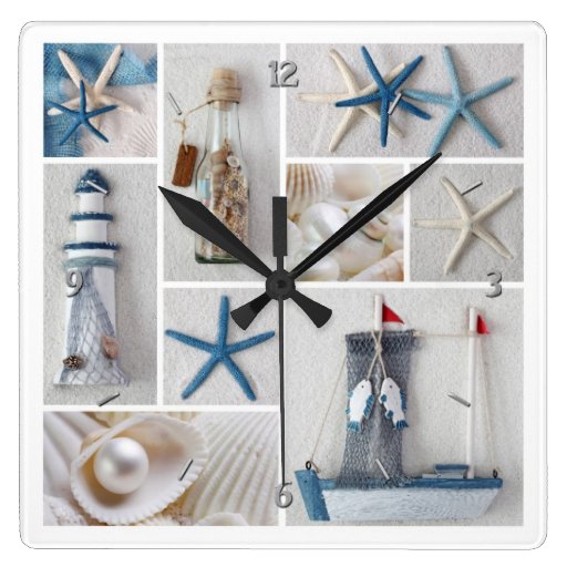 Image of Nautical Collage Square Wall Clock